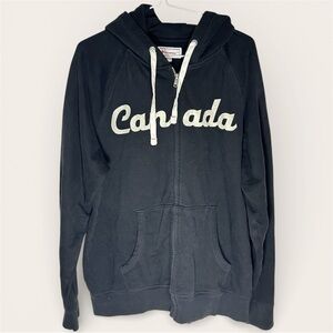 Canadiana Black Full-Zip "Canada" Script Logo Hoodie - Size M/M